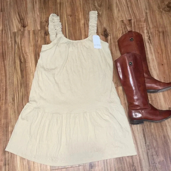 Wonderly women’s dress large 12 14 ruffle tan khaki beige sleeveless stretch NWT - Picture 2 of 10
